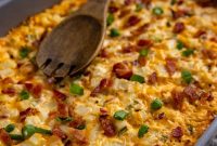 Cheesy Loaded Hash Brown Casserole with Bacon and Green Onions