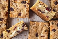 White Chocolate Cranberry Blondies Recipe with Chewy Texture