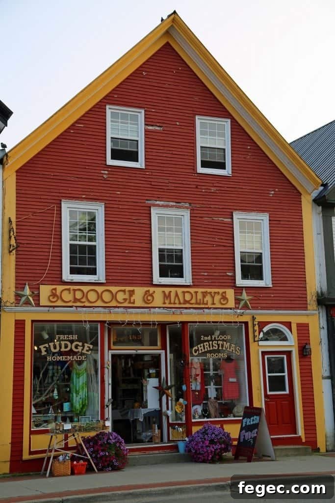 Scrooge & Marley's Store with fresh fudge sign in Saint Andrews by the Seas