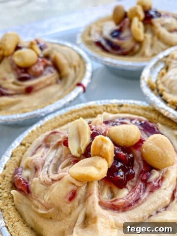 Peanut butter pies arranged on a platter.