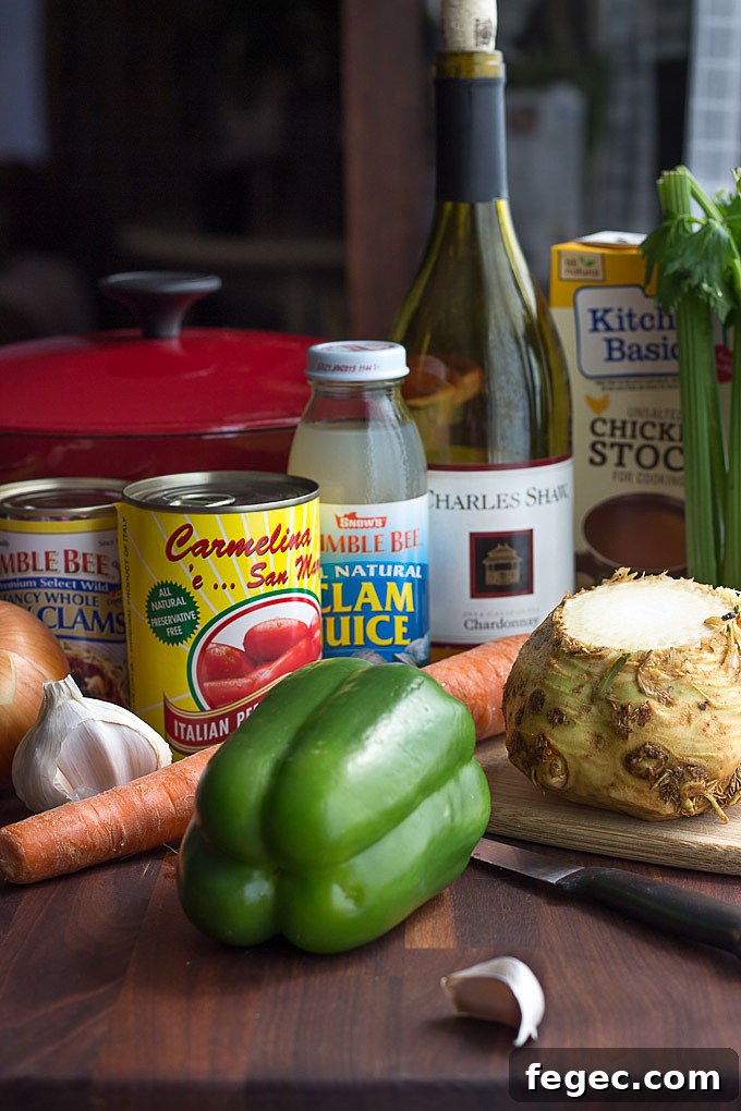 Ingredients for low carb Manhattan Clam Chowder