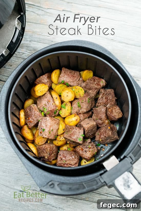 Best Air Fryer Steak Bites in a basket