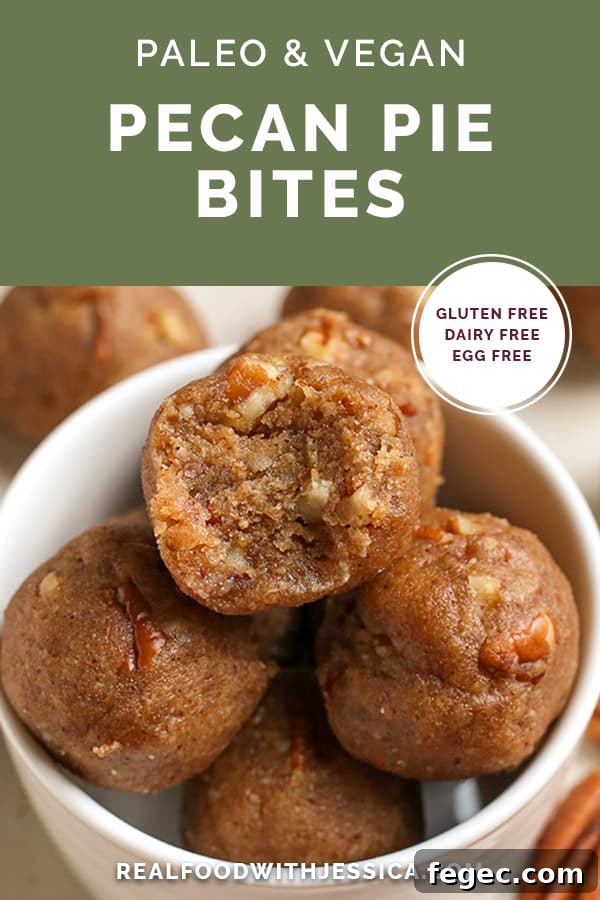 paleo vegan pecan pie bites with text 