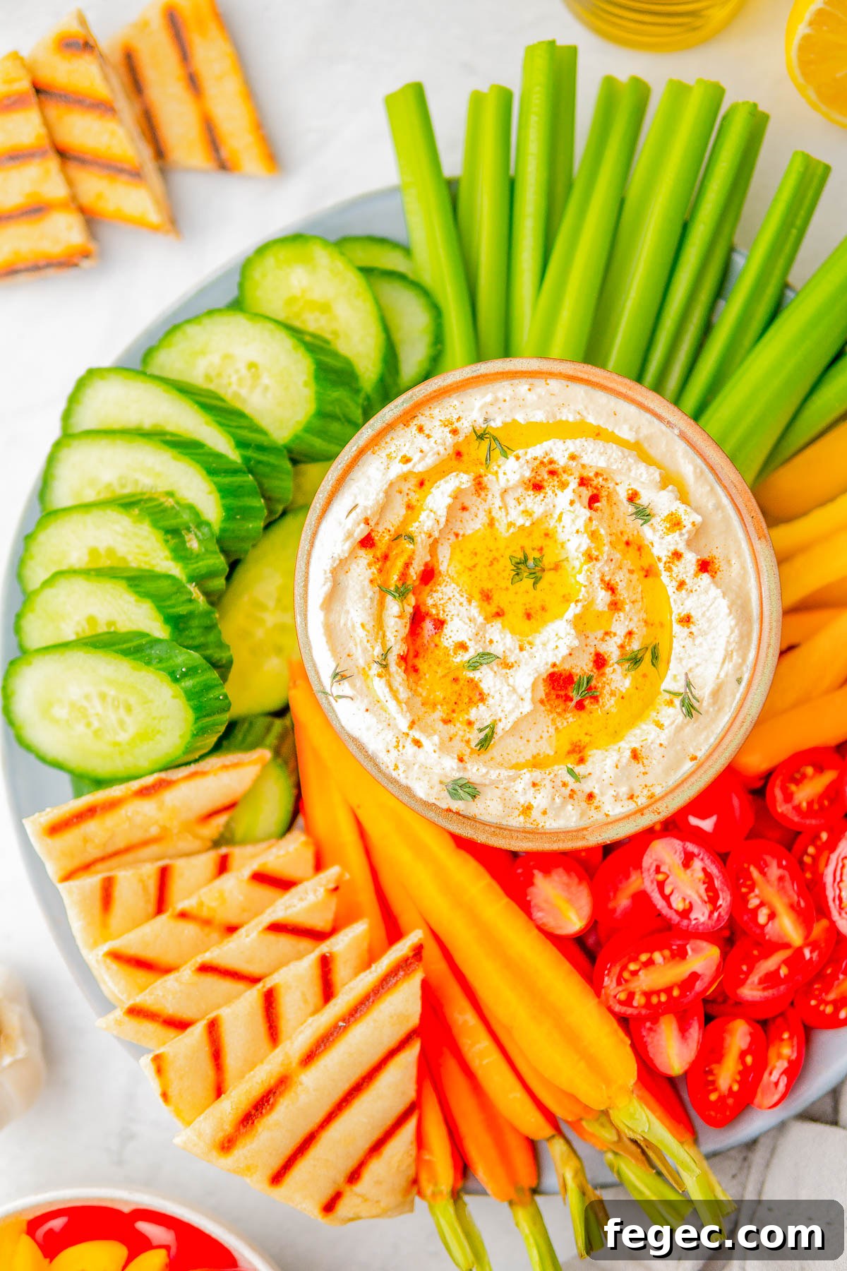 Whipped feta dip with a drizzle of olive oil