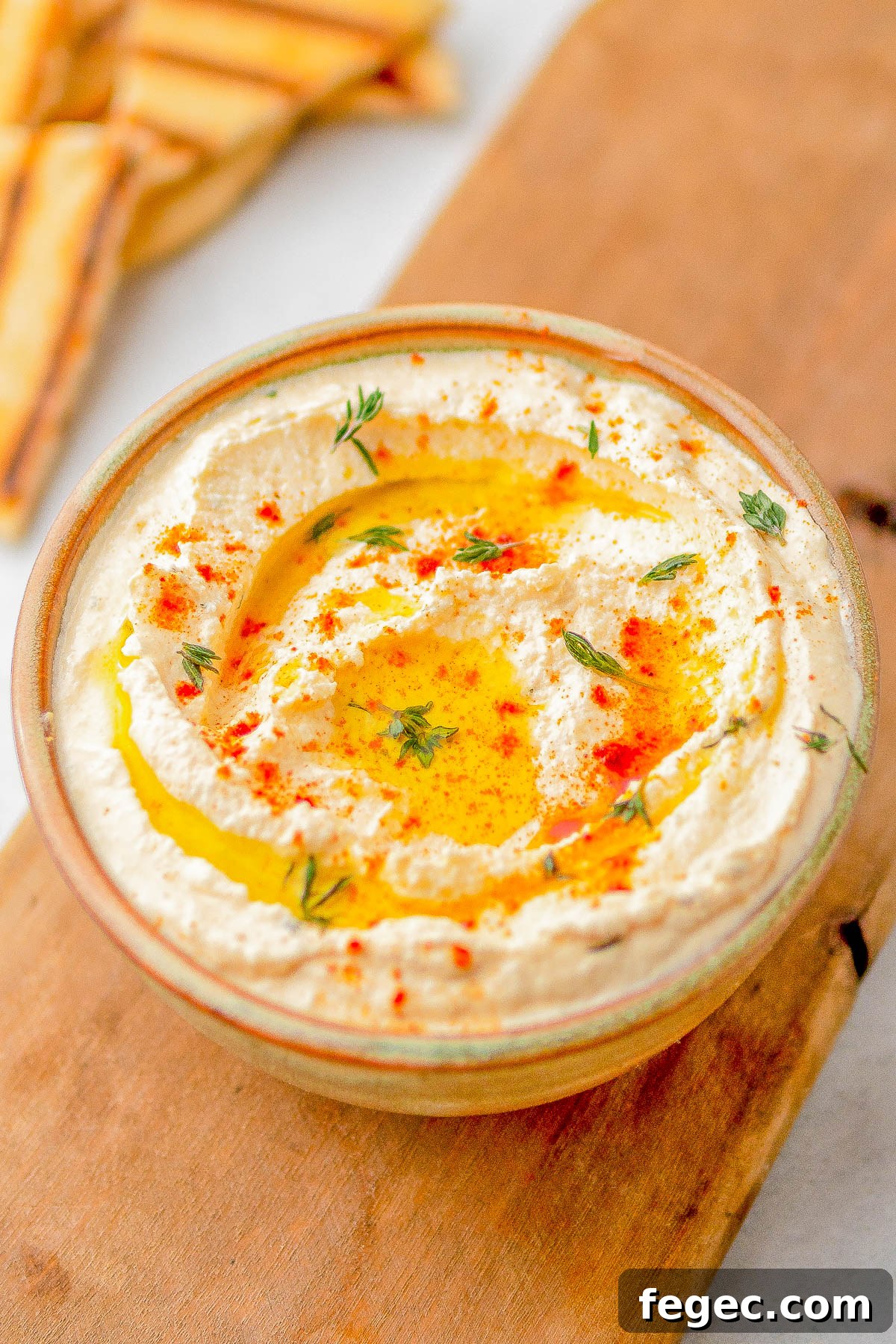 Whipped feta dip on a mezze board
