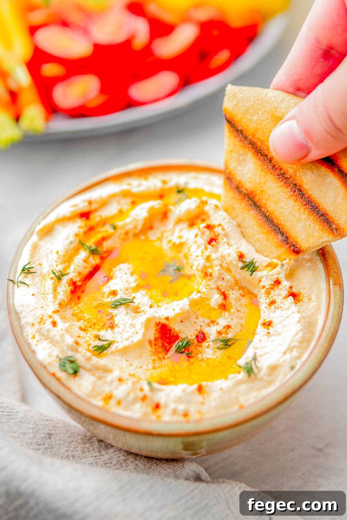 Stored whipped feta dip