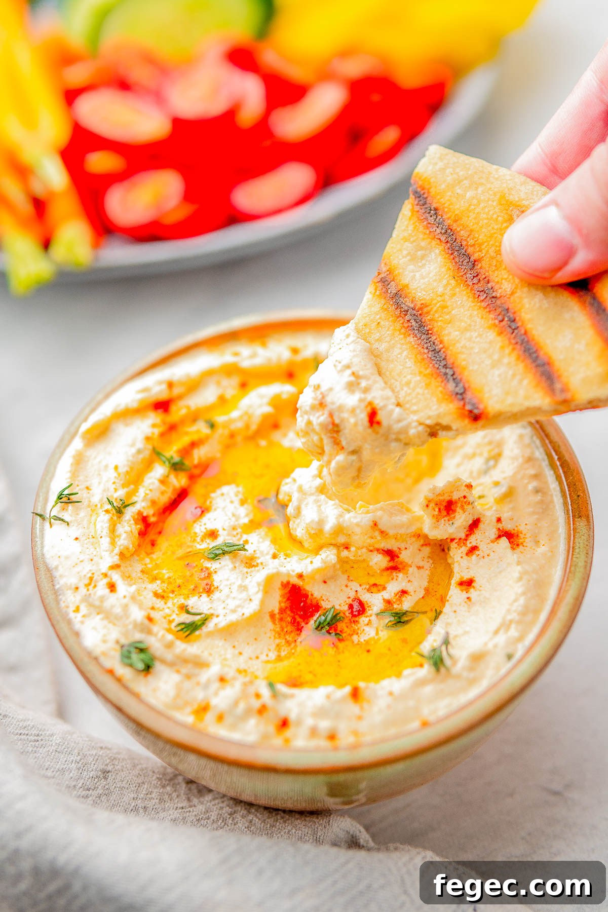 Whipped Feta Dip served with bread and vegetables