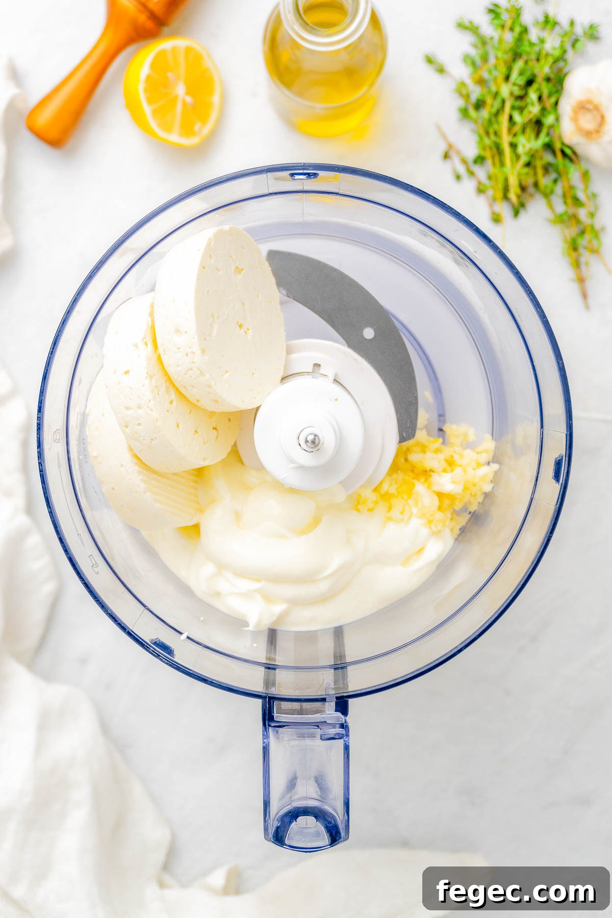 Processing whipped feta in a food processor