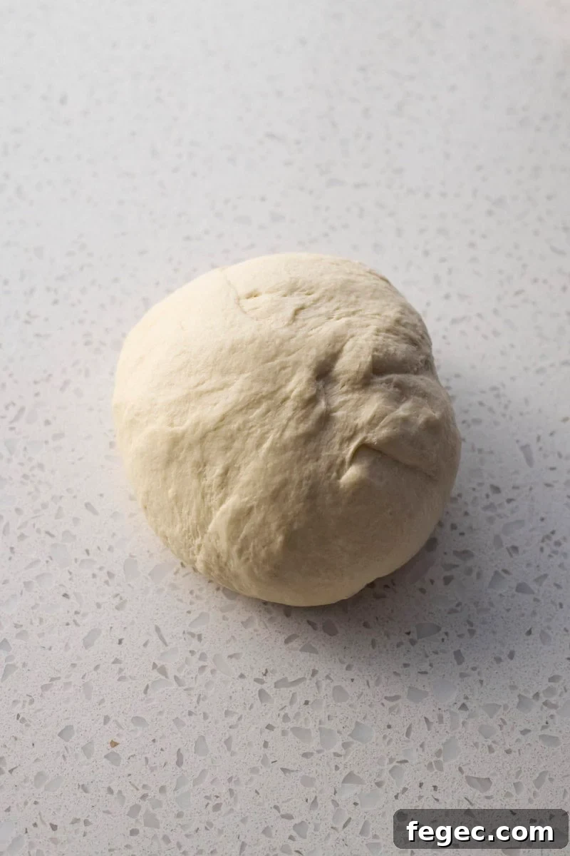 Dough in a ball after kneading.