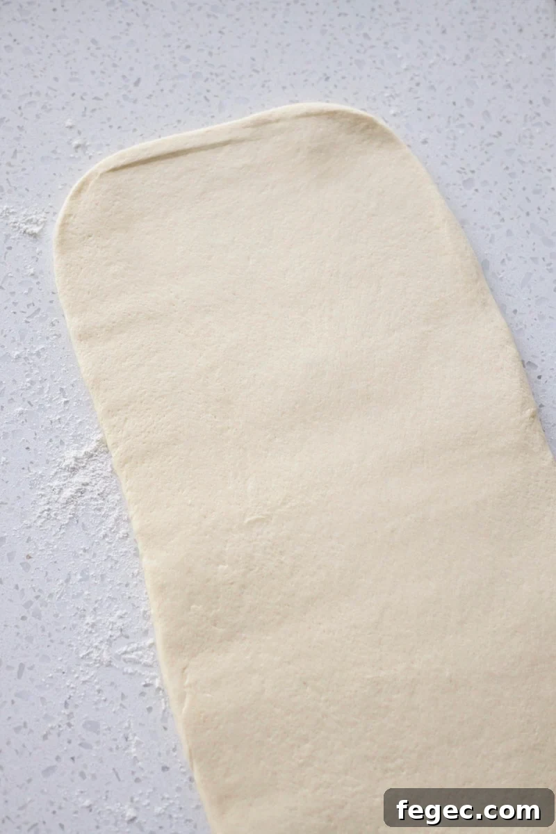 Dough rolled into a rectangle.