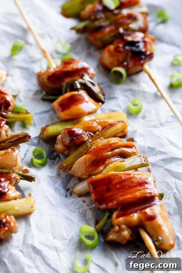 Easy Chicken Yakitori resting on a baking tray