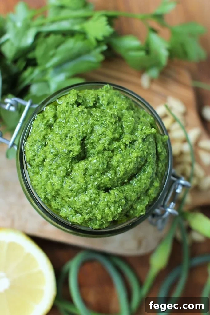 garlic scape pesto - bright emerald green