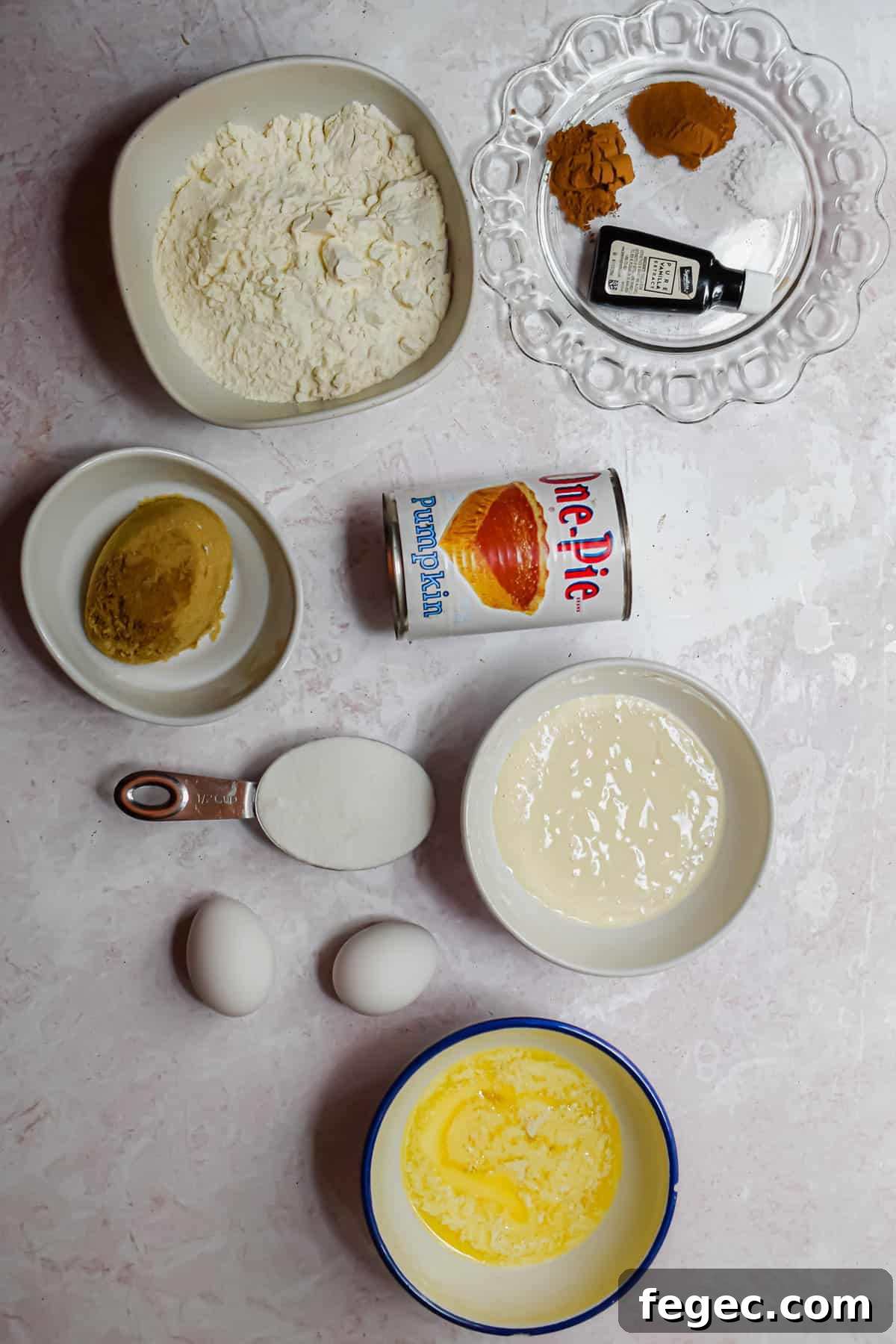 An overhead shot of the ingredients for Sourdough Pumpkin Bread