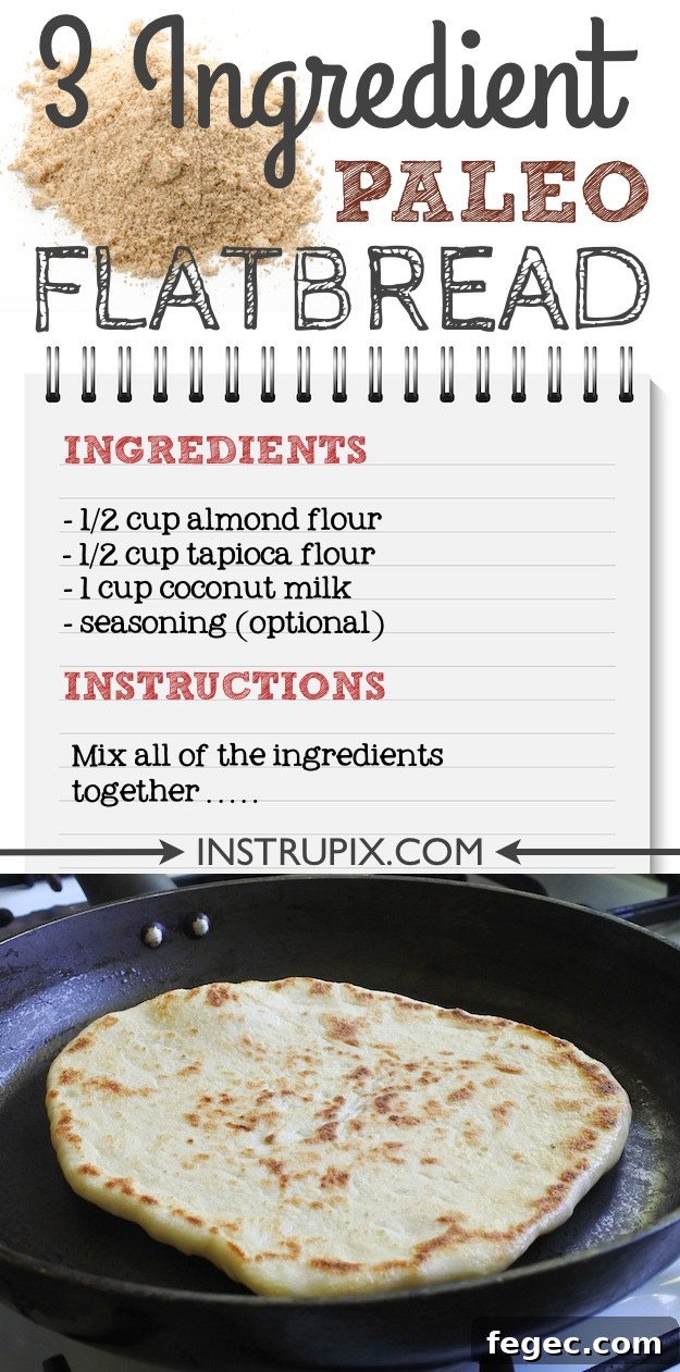 3-Ingredient Paleo Flatbread Recipe — Simple Grain-Free Bread 3 Easy, 3 Ingredient, healthy Paleo Flatbread Recipe made with almond flour, tapioca flour and coconut milk (no yeast!). Use it as a wrap or for mini pizzas! You'd never guess it's gluten-free. | Instrupix.com