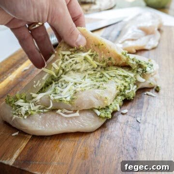 Chicken breast stuffed with pesto and mozzarella.