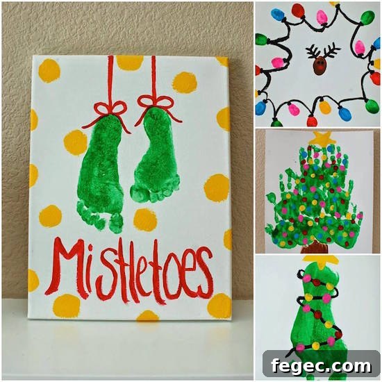 Mistletoes! Adorable handprint, fingerprint, and footprint canvas art to make with your kids! 