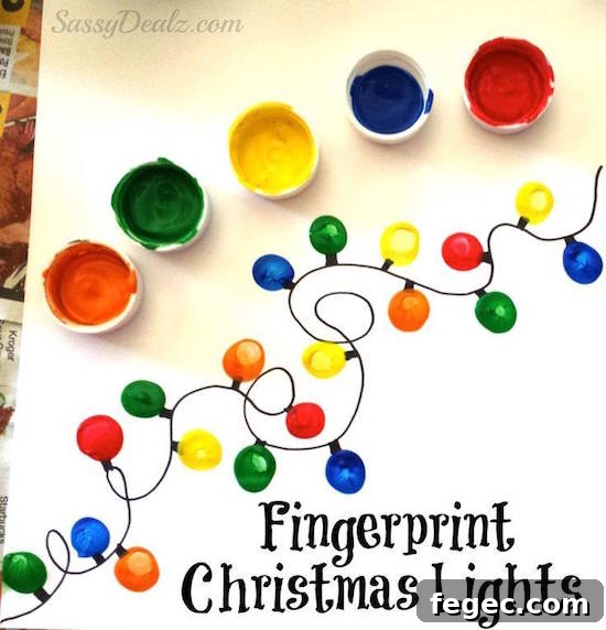 Dot, dot, not a lot! Show your kids how to take their tiny little fingers to make these festive Christmas lights! I love that this project isn't a big mess (I'm busy enough during the holidays and cleaning up paint everywhere is no fun). 