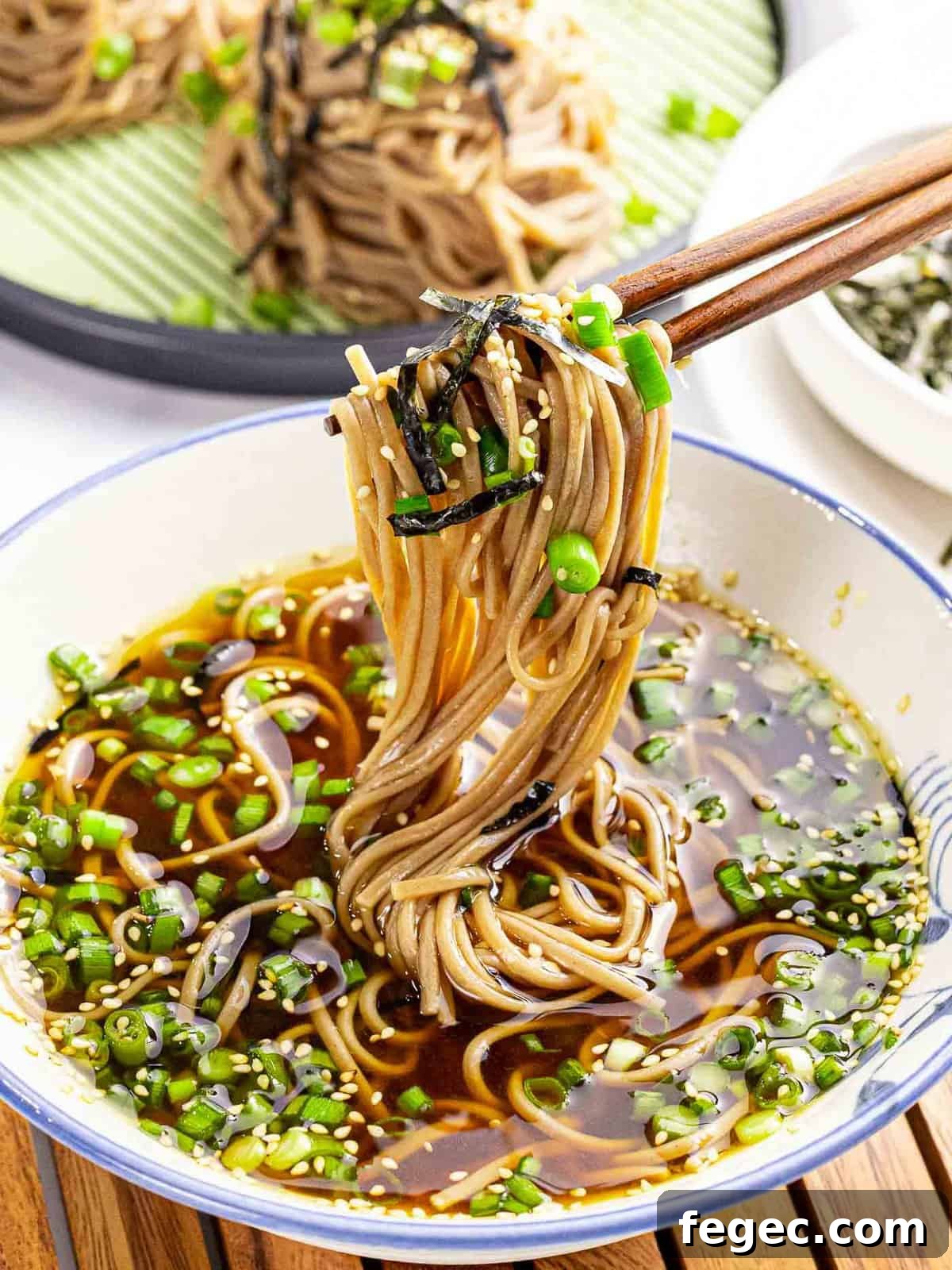 Zaru soba or cold soba noodles with tsuyu dipping sauce.