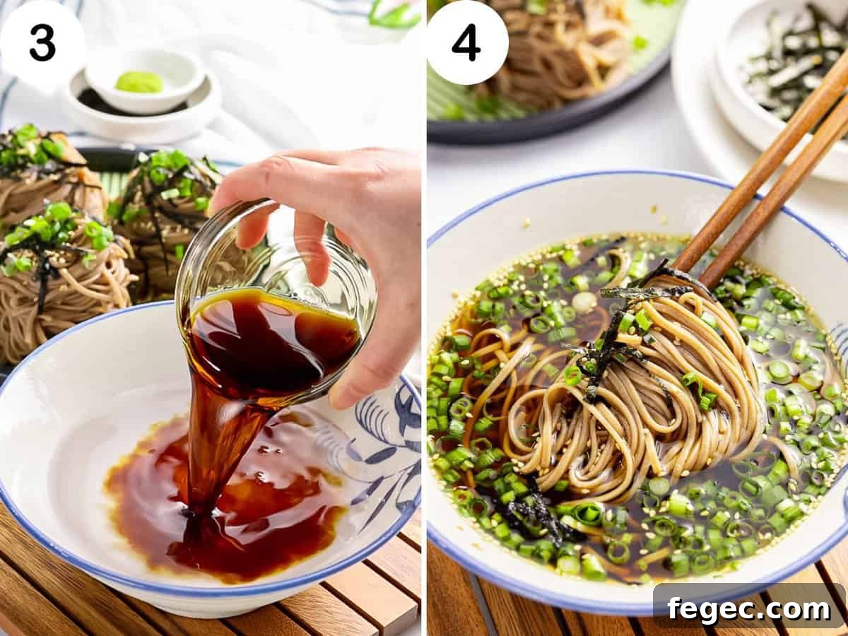 Steps to make easy cold soba dipping sauce using tsuyu base.
