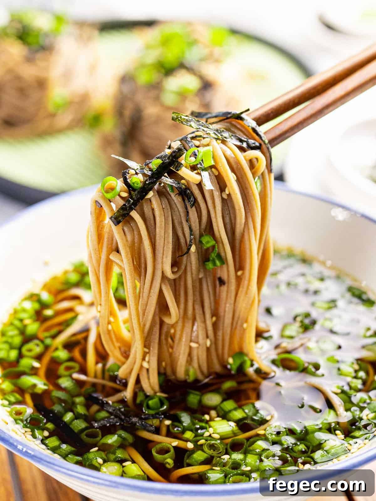 Zaru soba or cold soba noodles dipped into tsuyu dipping sauce.