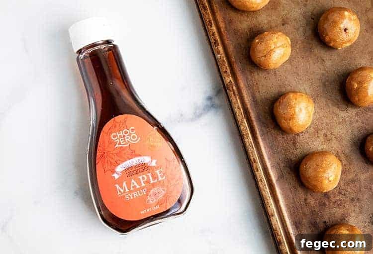 overhead view of choczero keto maple syrup next to a pan