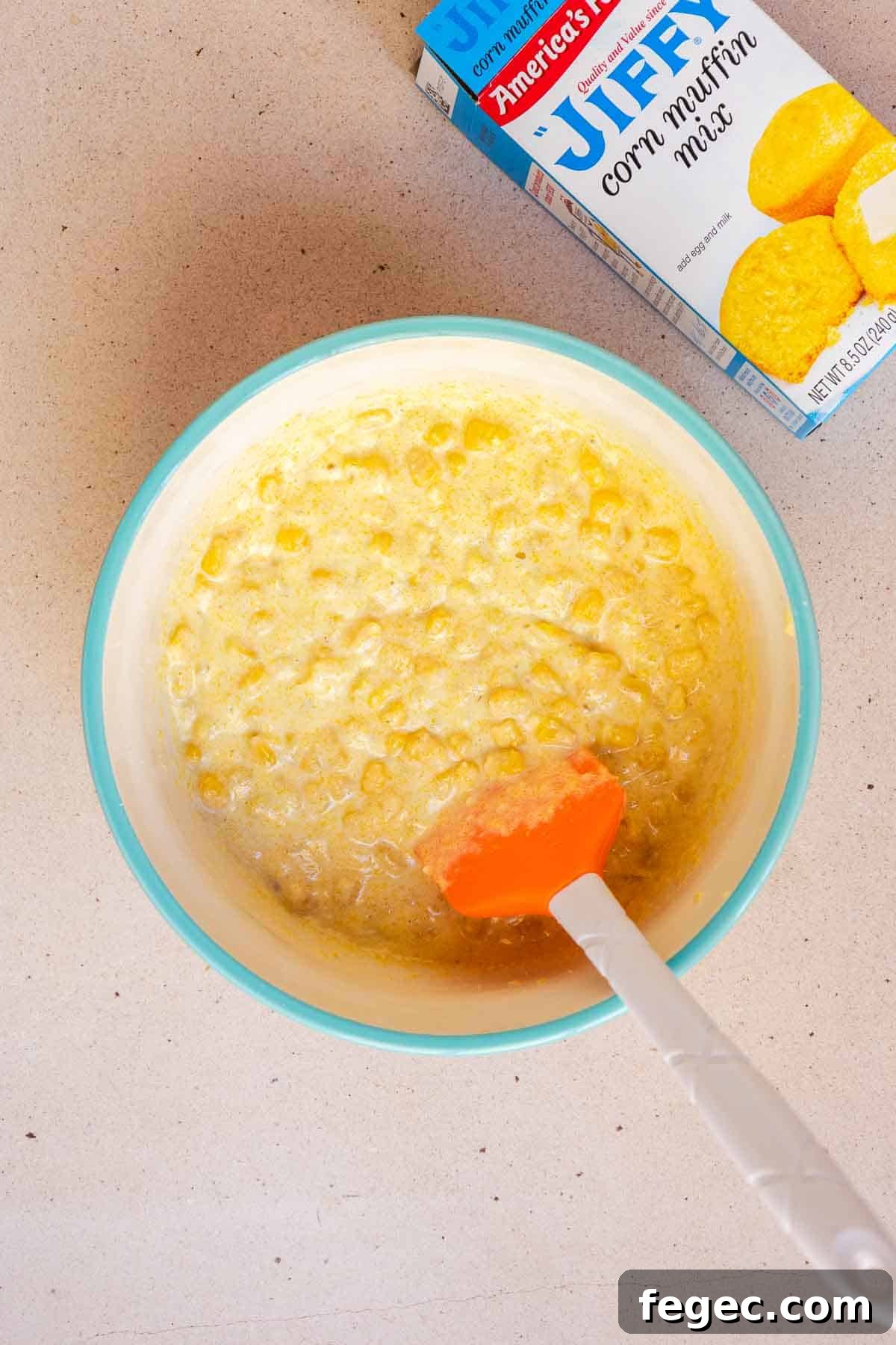 The cornbread mixture is mixed until combined.