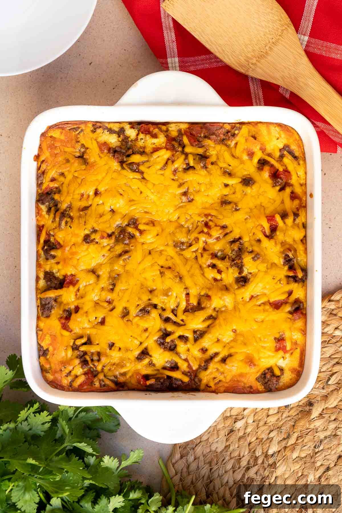 Baked Mexican cornbread casserole.