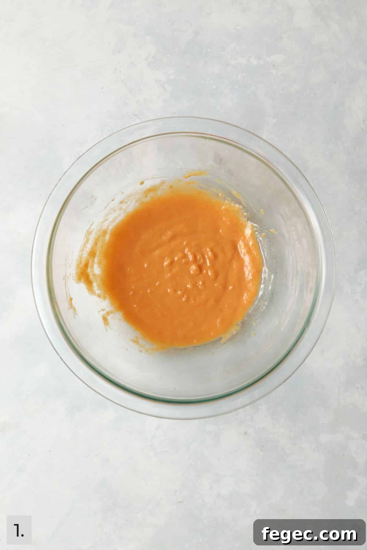 Single-Serve Pumpkin Coffee Cake Recipe (Small Batch) 4 Pumpkin puree mixed with melted butter and egg yolk.