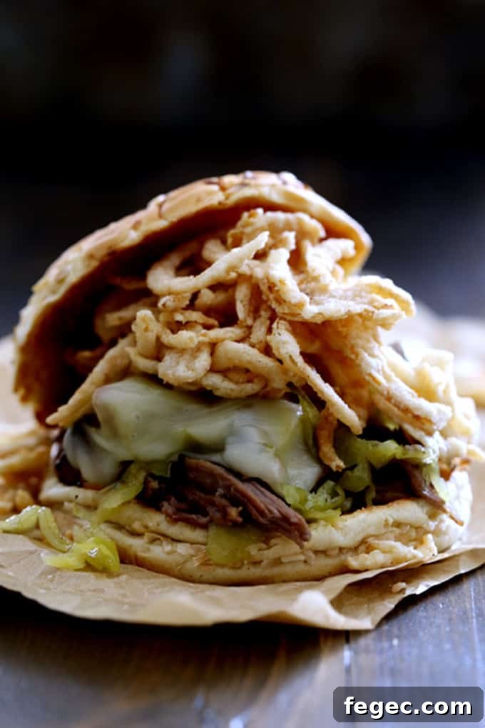 Slow Cooker Pepperoncini Beef Sandwiches | Melanie Makes