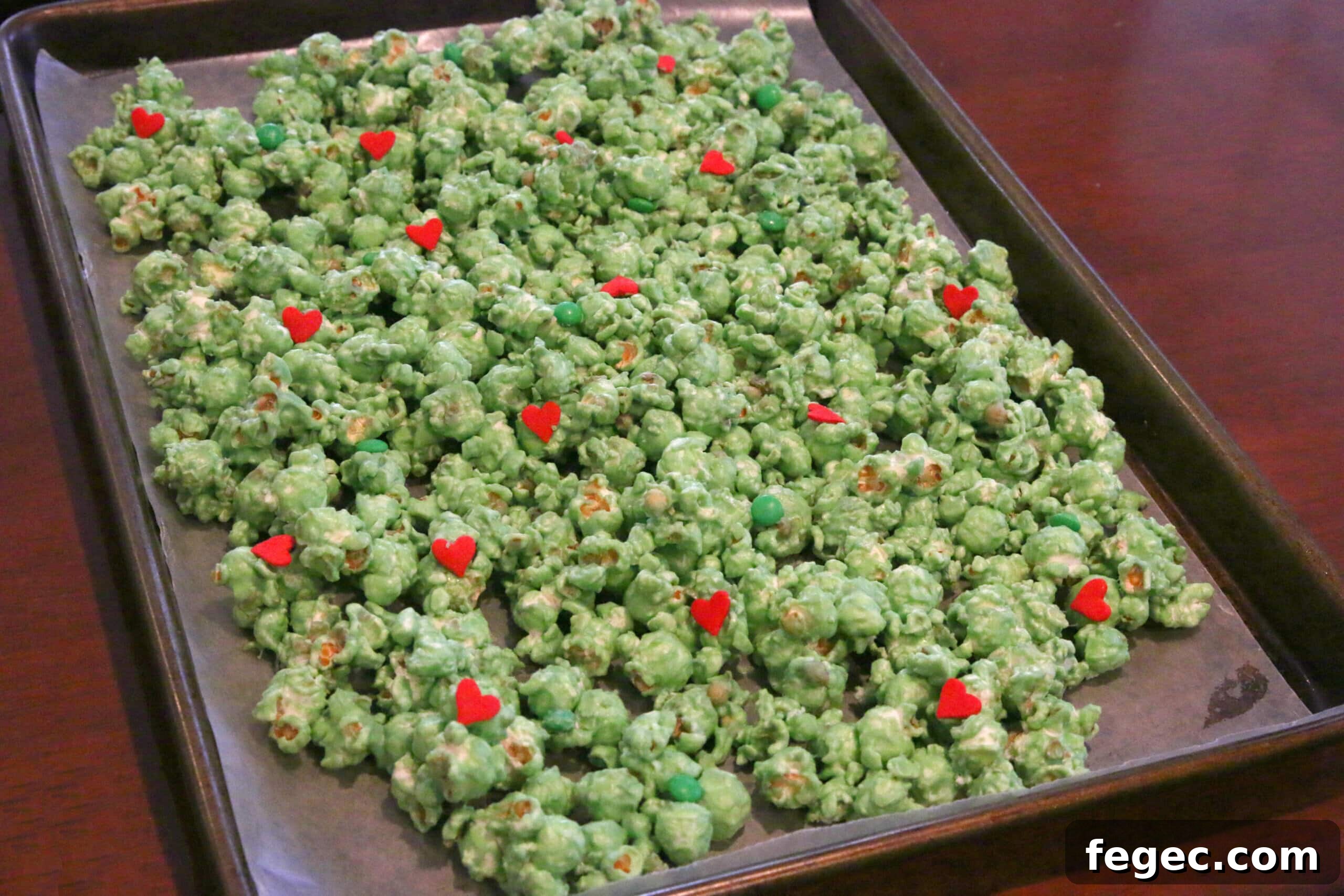 popcorn on the baking sheet