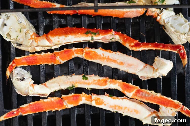 King crab legs on grill.