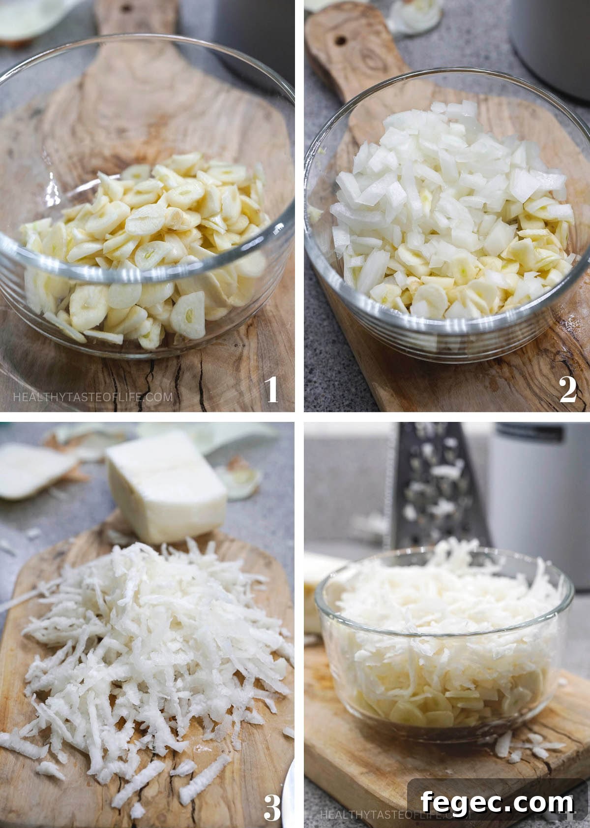 Process shots showing how to make a homemade syrup for cough and sore throat with onion, honey, garlic, black radish.