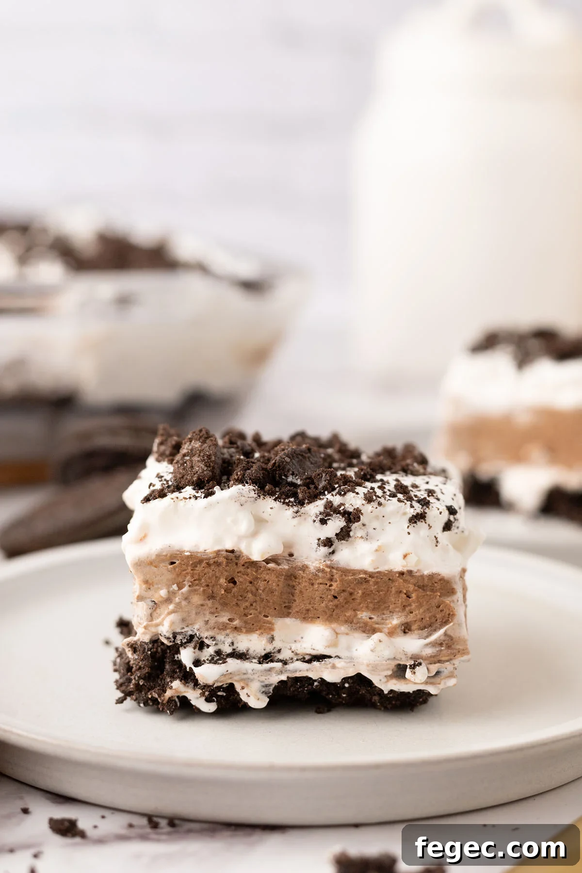 A serving of Chocolate Lasagna on a plate.