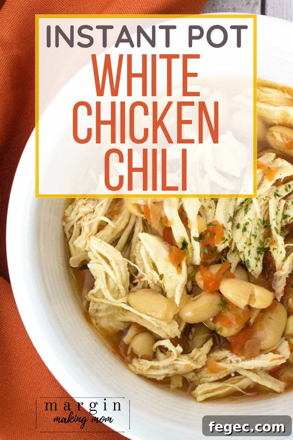 white bowl filled with Instant Pot white chicken chili