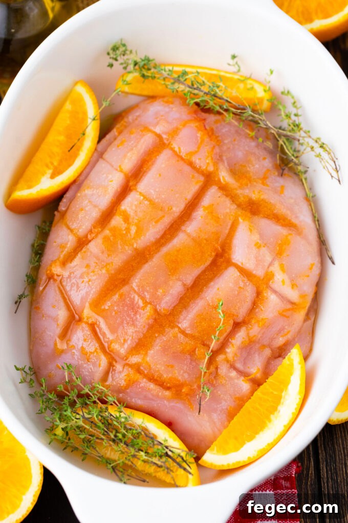 Oven-Roasted Turkey Breast with Honey Orange Glaze 7 oven roasted turkey breast before baking it.