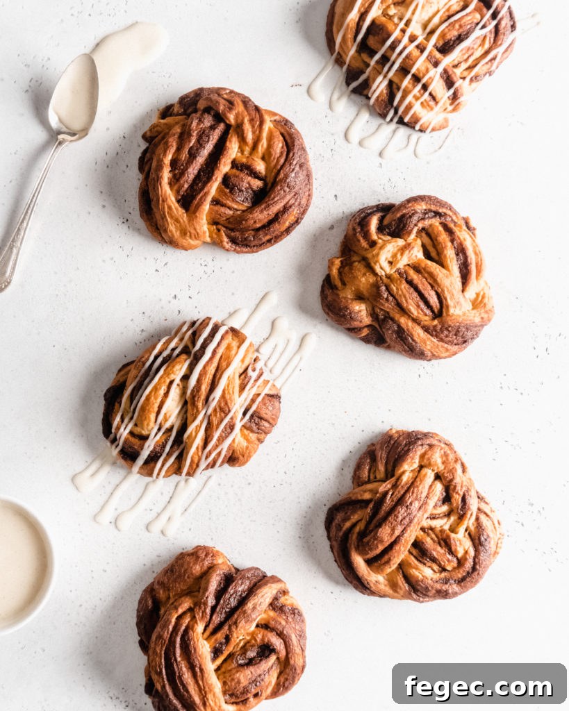 Beautiful cinnamon buns that are knotted into babka knots