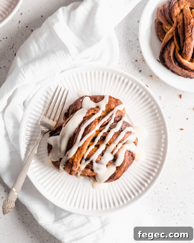 Beautiful cinnamon buns that are knotted into babka knots
