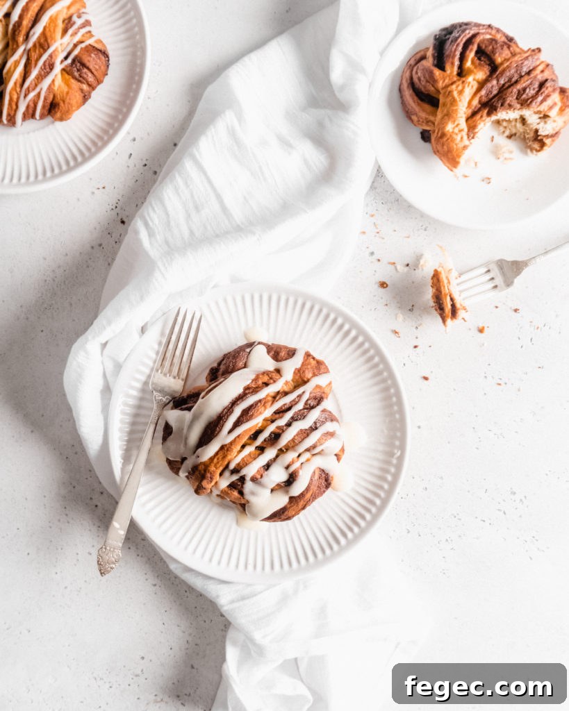 Beautiful cinnamon buns that are knotted into babka knots