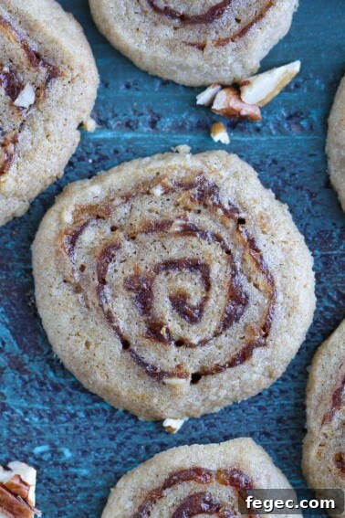 Old Fashioned Date Pinwheels close up.