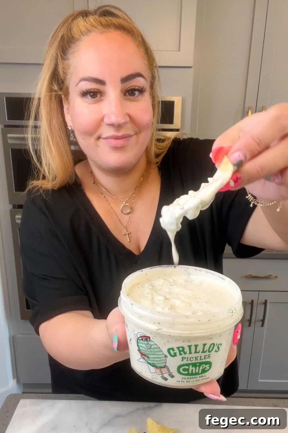 Creamy Dill Pickle Dip Recipe for Parties and Snacks 3 dill pickle dip in a grillo's pickle tub