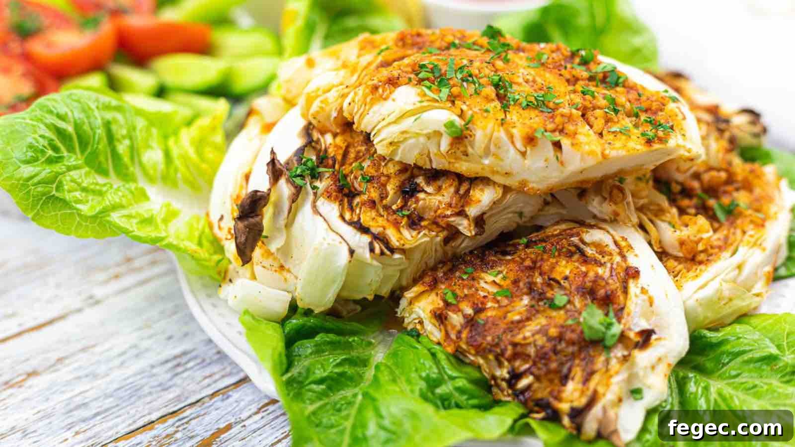 Grilled cabbage wedges seasoned with herbs and spices.