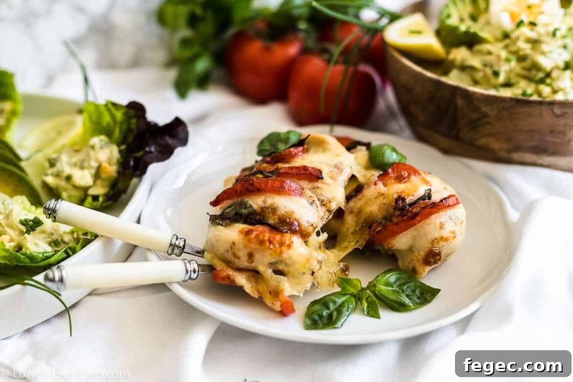 Grilled chicken with tomatoes and basil.