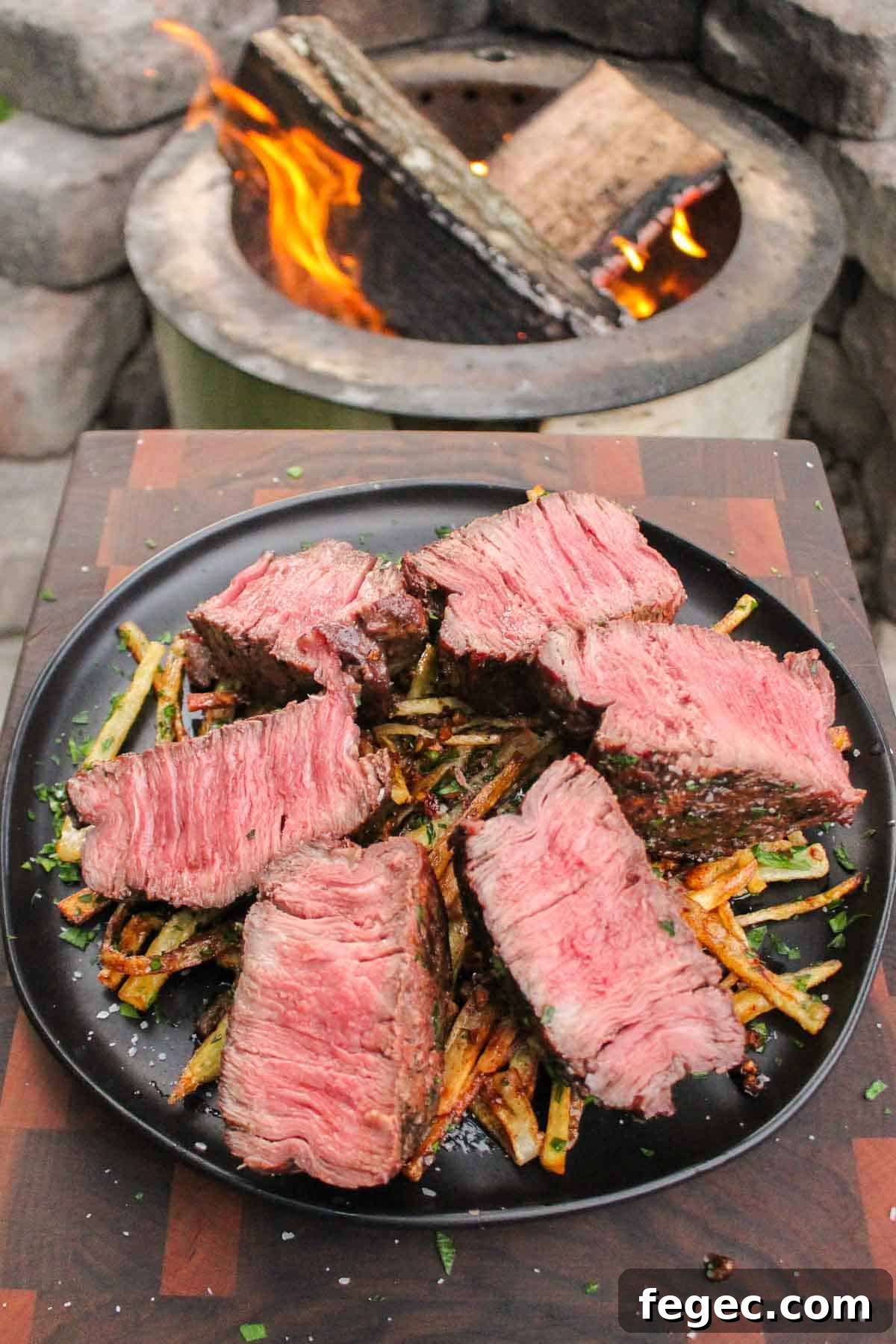 Steak Frites with Garlic Chili Butter displayed on a serving platter.