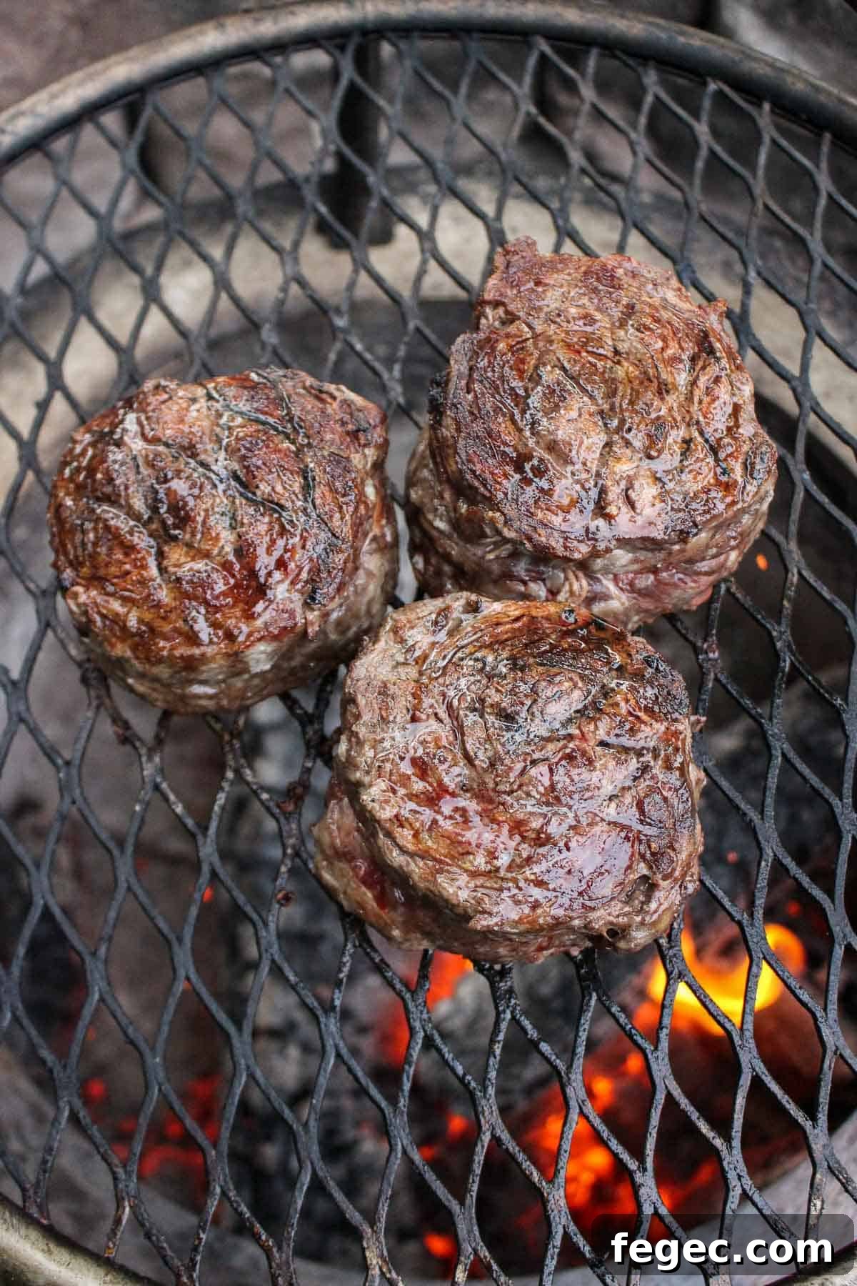 An overhead shot of the cooking ribeyes for our Steak Frites recipe!