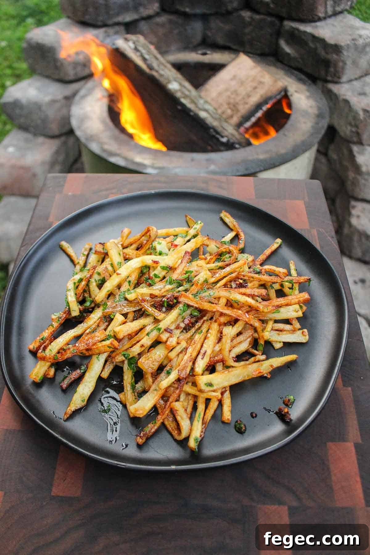 The fries after being tossed in the Garlic Chili Butter.