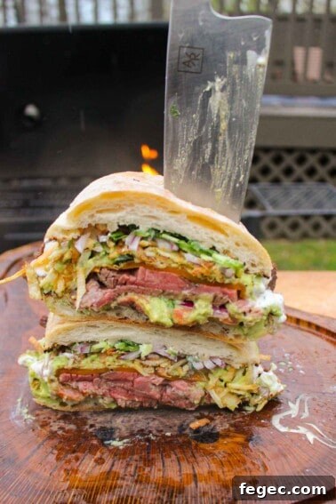 The Californian Steak Sandwich sliced and ready to eat!
