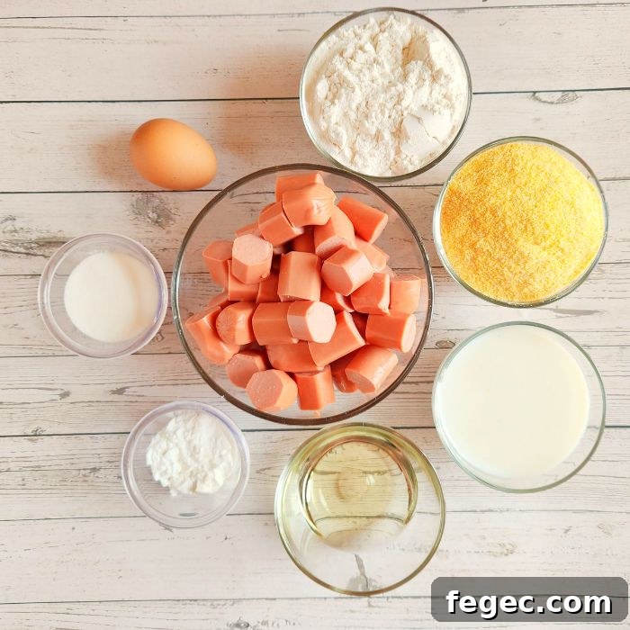 ingredients for corn dog cups on a wooden counter 