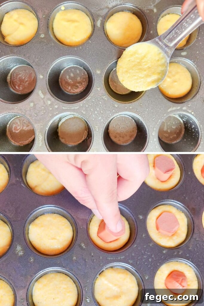 mini muffin tin having cornbread poured in