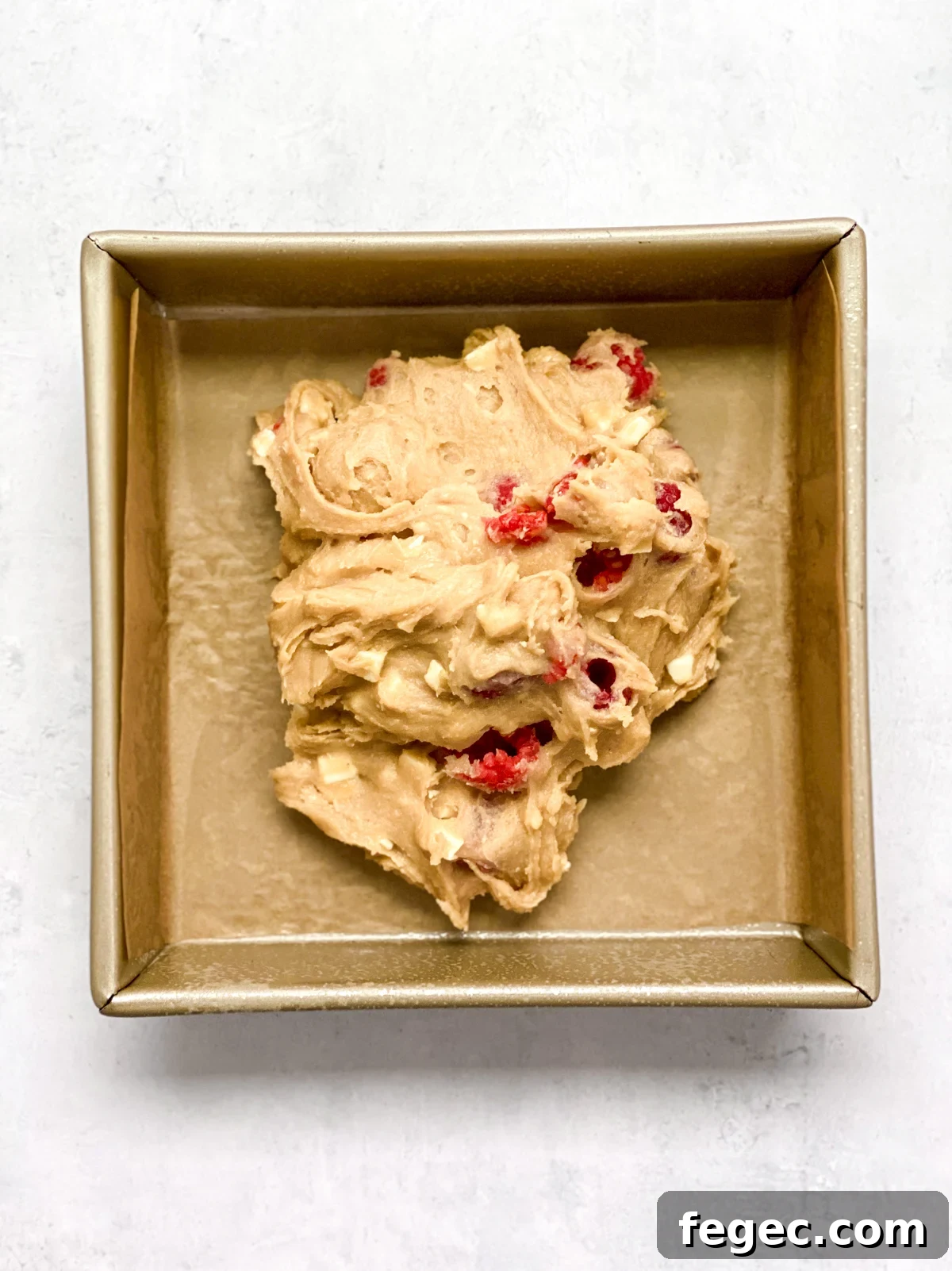 White Chocolate Raspberry Blondies Recipe — Chewy Fruity Bars 11 batter poured into pan