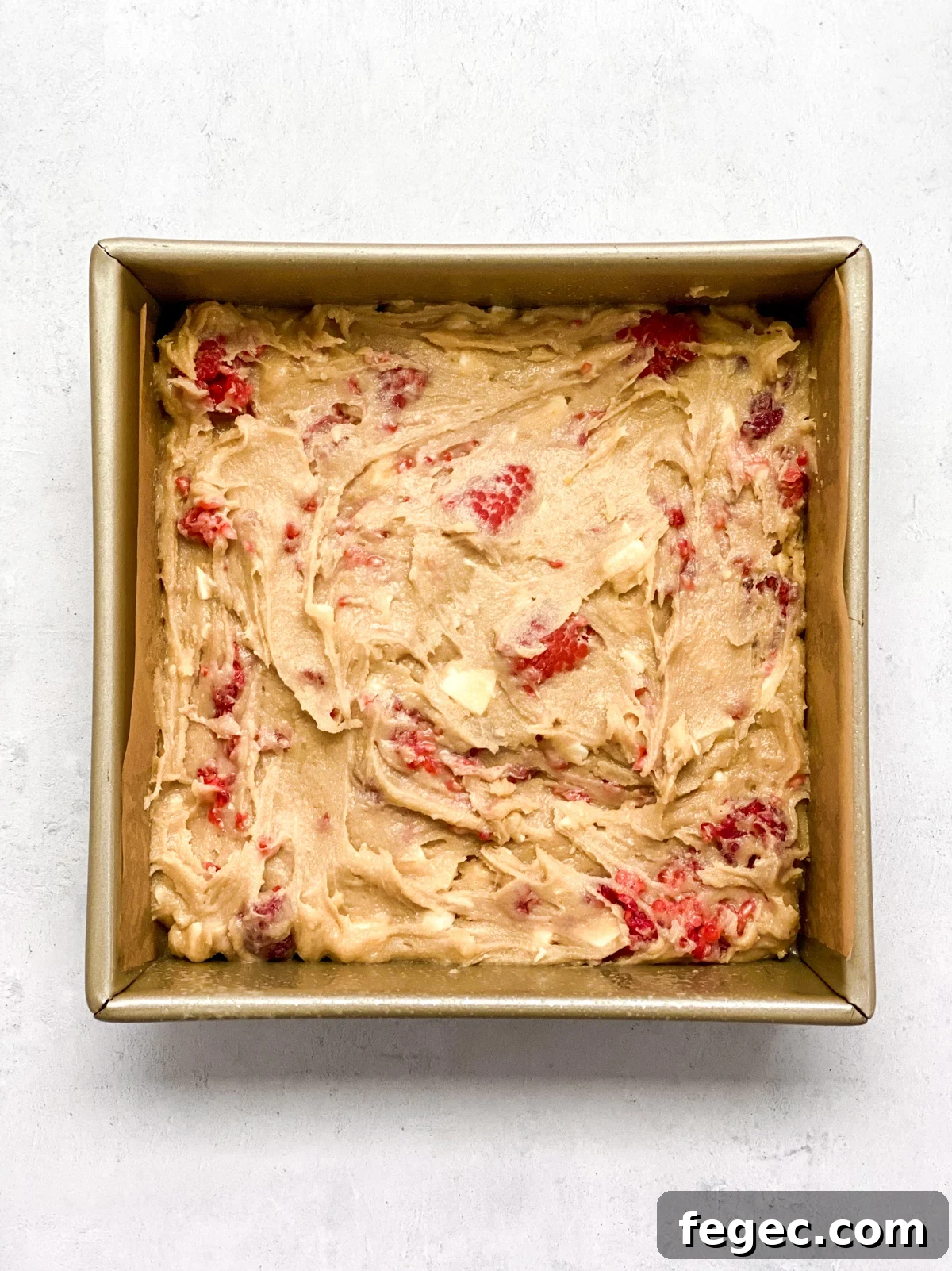 White Chocolate Raspberry Blondies Recipe — Chewy Fruity Bars 12 batter spread into pan